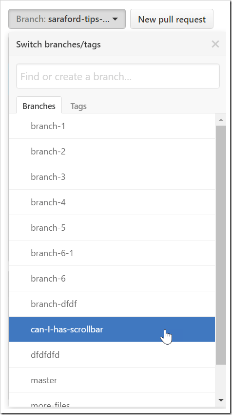 switch branches dropdown using a scrollbar to list all branches