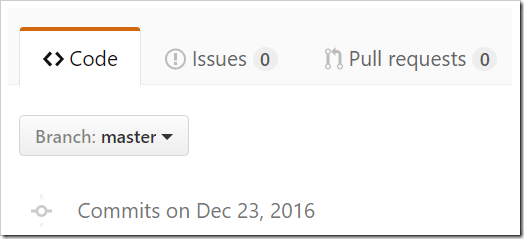 Viewing list of commits under Code tab master branch