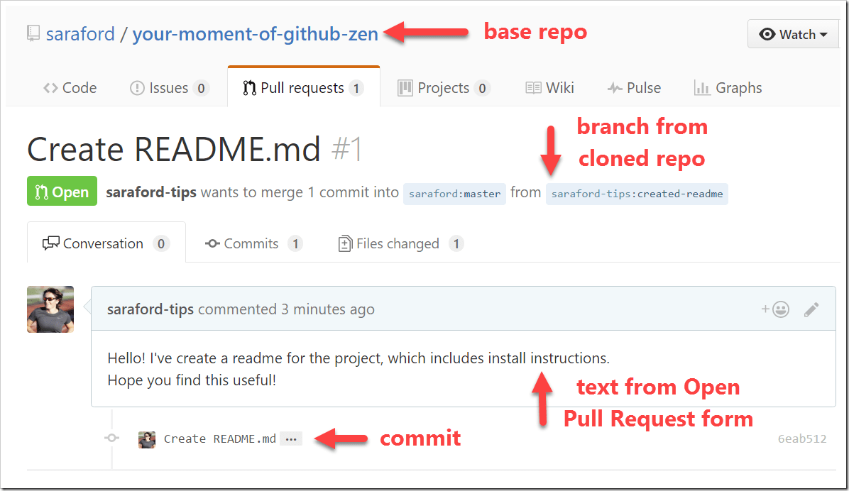 Pull Request #1 listed in base repo