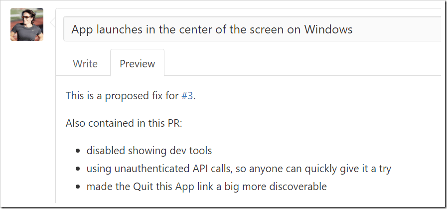 filled out pull request form