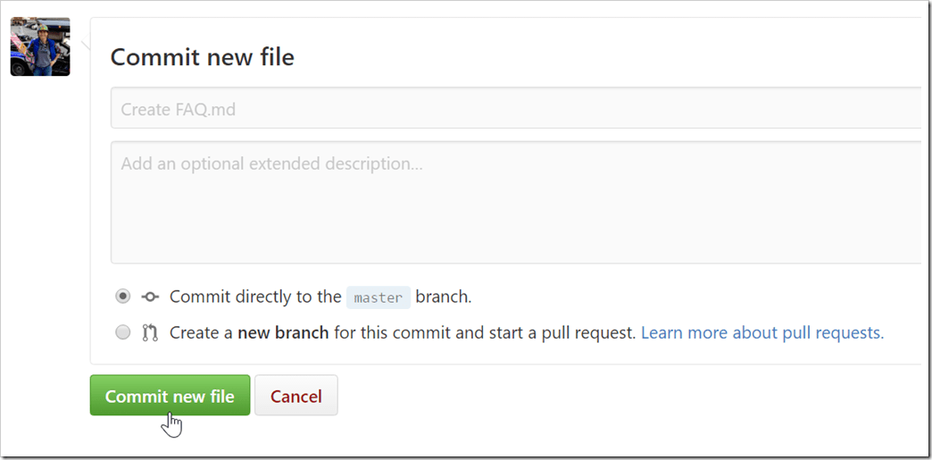 default commit message for Create FAQ.md