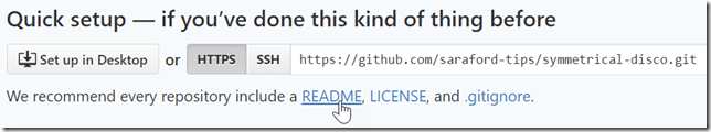 "We recommend every repository include a README" link being clicked
