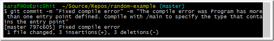 git commit message with two -m parameters