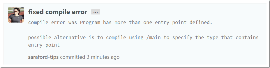 github.com showing a commit message with a newline in description