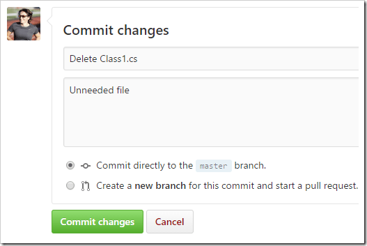 Delete Class1.cs commit changes form