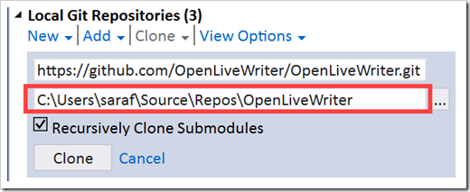 Local Git Repositories path in Team Explorer