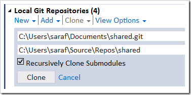 Team Explorer cloning from shared.git Team Explorer cloning from shared.git