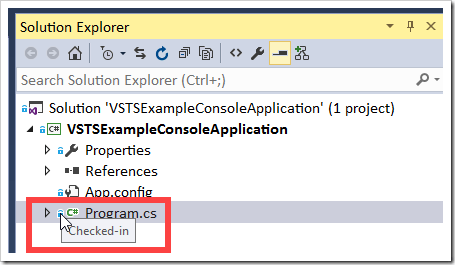Checked-in icon showing in Solution Explorer