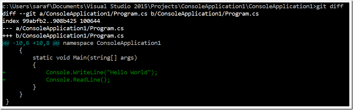 git diff confirming changes to right-hand side