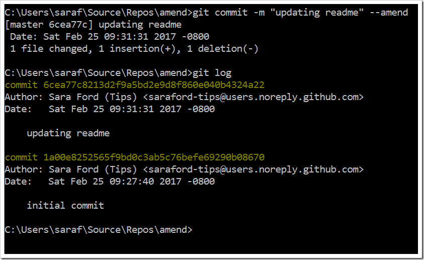 git commit -m "updating readme" --amend updating last commit message