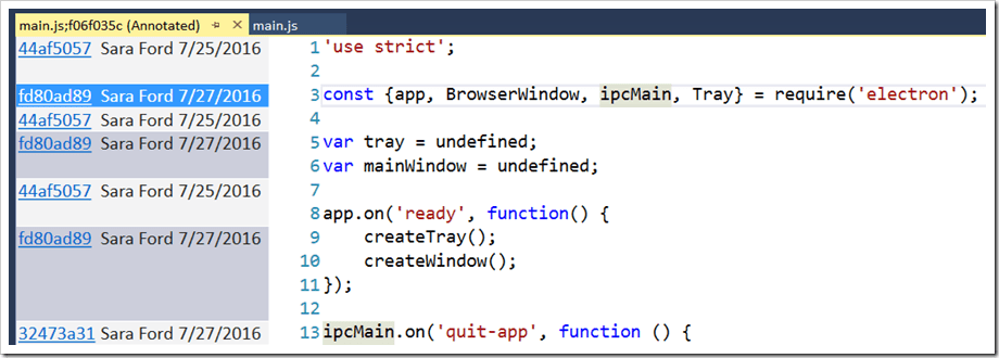Annotated window shown for a given file