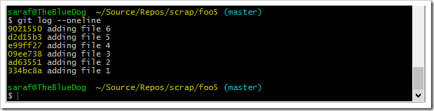 git bash showing 6 commits