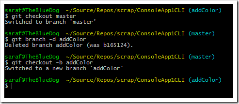 deleting branch and then recreating using the shortcut