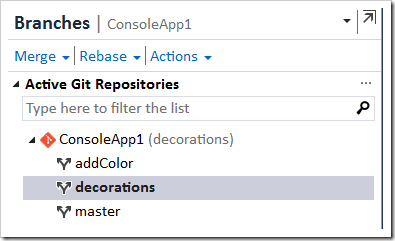 3 branches in Team Explorer