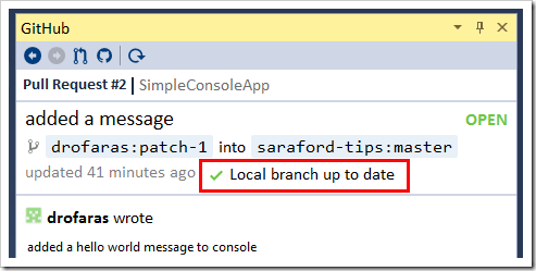 Local branch up to date message shown