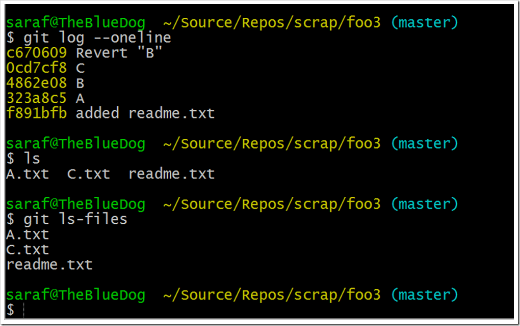 git log, ls, and git ls-files not showing B.txt