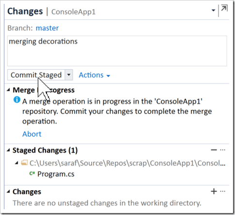 committing the merge with a custom message