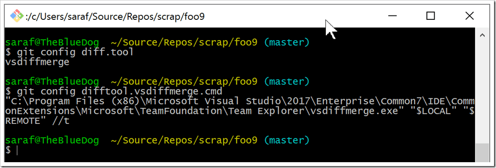 git config diff.tool and git config difftool.vsdiffmerge.cmd