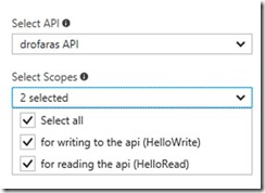 Selecting the desired scopes to be used by the web app Selecting the desired scopes to be used by the web app